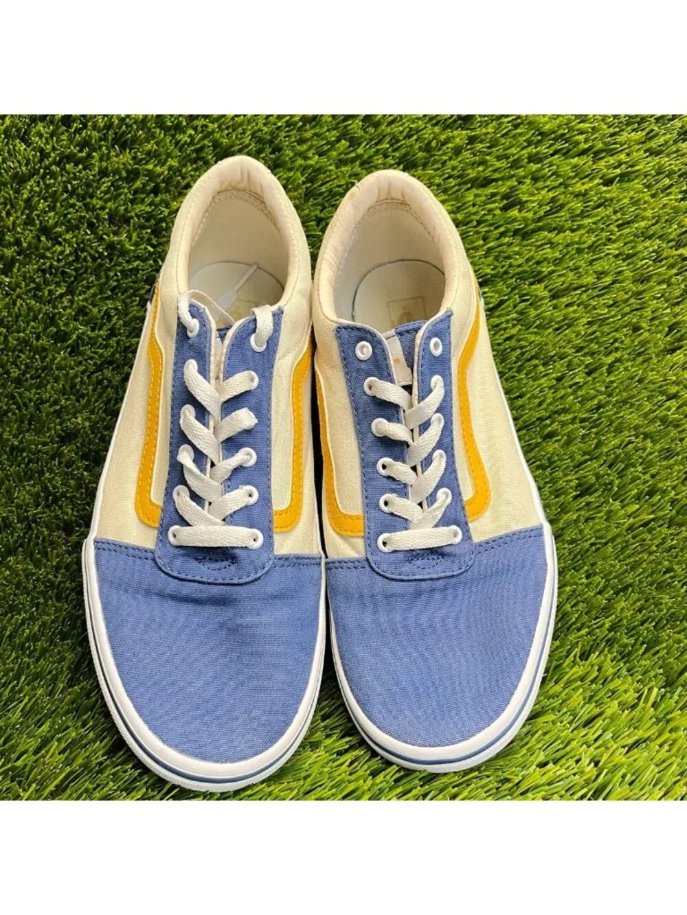 Vans Old Skool Boys Size 7 Blue Yellow White Athletic Skate Shoes Sneakers